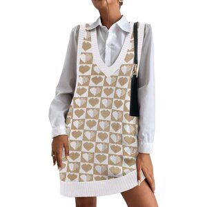 Hotouch Womens Khaki Heart V Neck Sleeveless Knitwear Pullover Vest Sweaters